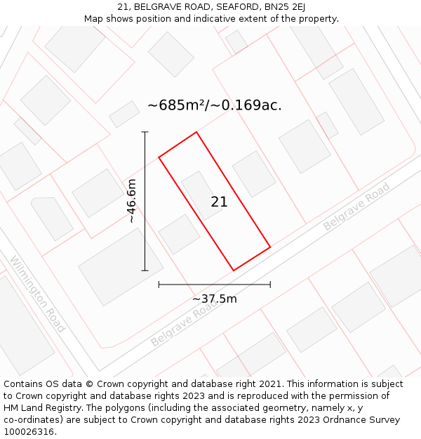 21, BELGRAVE ROAD, SEAFORD, BN25 2EJ: Plot and title map