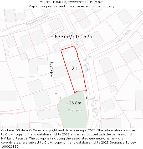 21, BELLE BAULK, TOWCESTER, NN12 6YE: Plot and title map