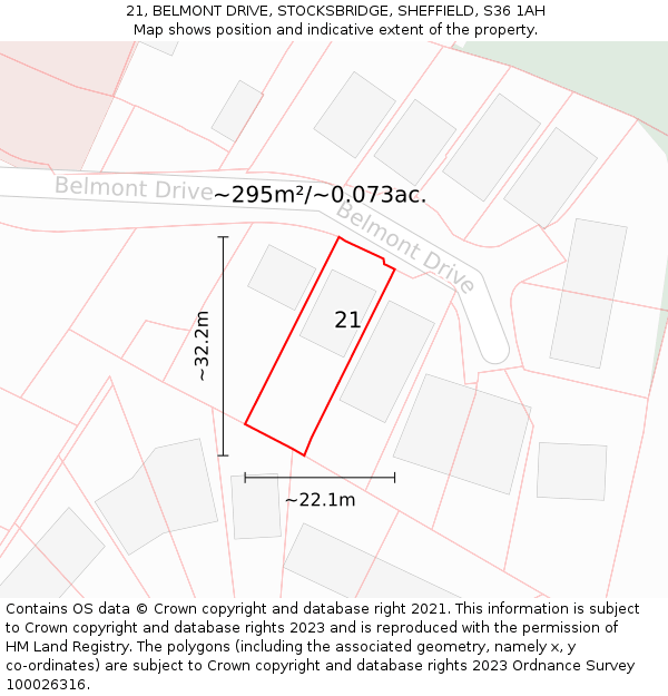 21, BELMONT DRIVE, STOCKSBRIDGE, SHEFFIELD, S36 1AH: Plot and title map
