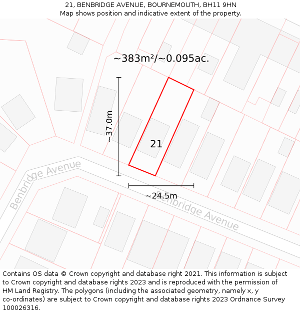 21, BENBRIDGE AVENUE, BOURNEMOUTH, BH11 9HN: Plot and title map