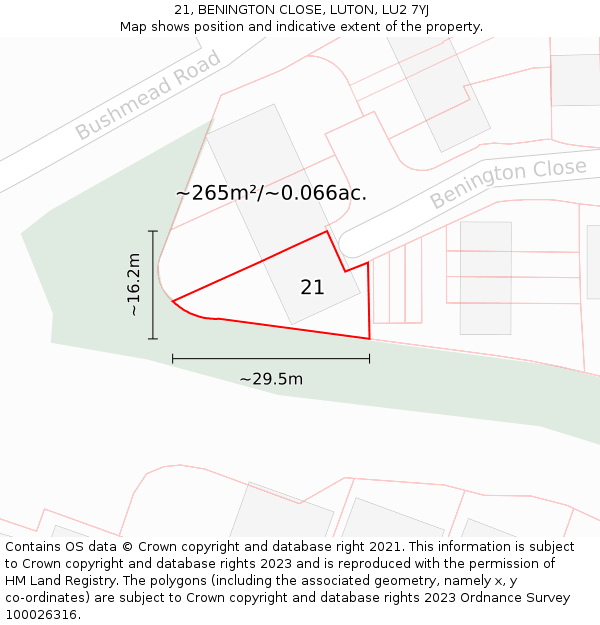 21, BENINGTON CLOSE, LUTON, LU2 7YJ: Plot and title map