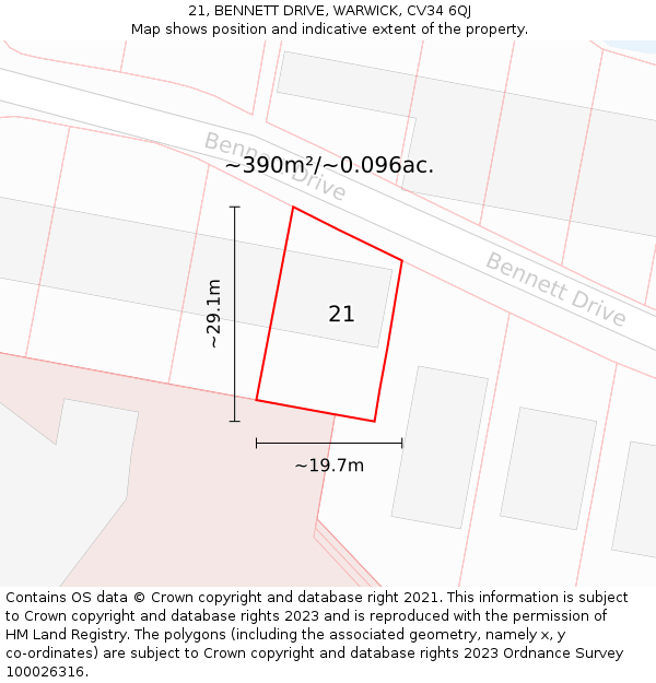 21, BENNETT DRIVE, WARWICK, CV34 6QJ: Plot and title map