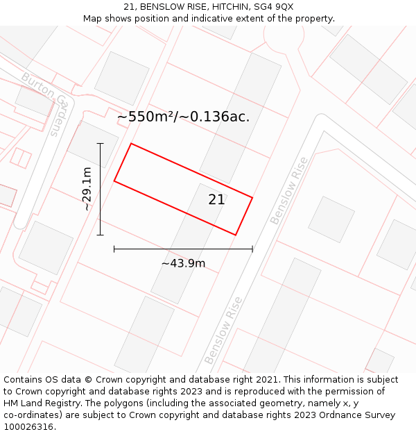 21, BENSLOW RISE, HITCHIN, SG4 9QX: Plot and title map