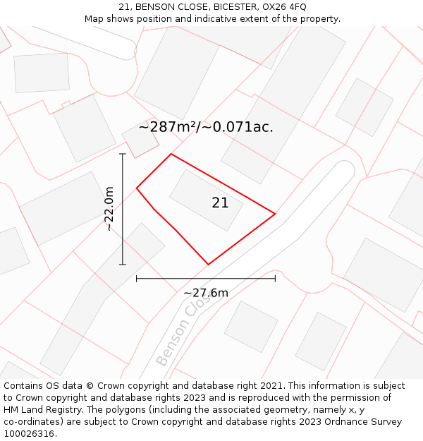 21, BENSON CLOSE, BICESTER, OX26 4FQ: Plot and title map