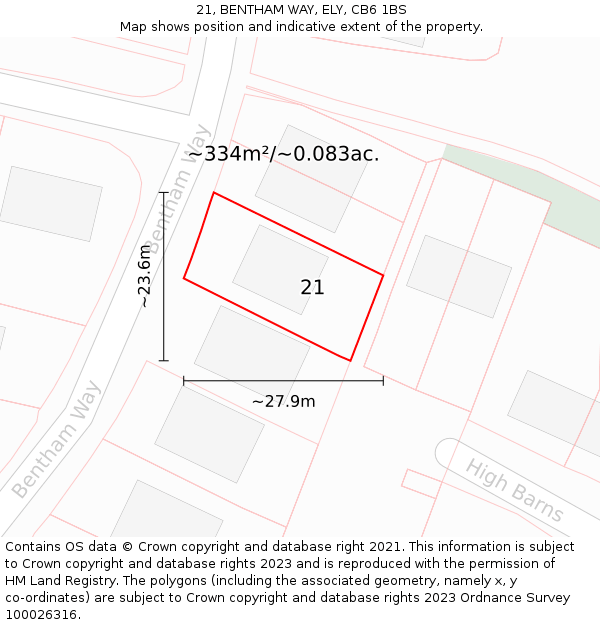 21, BENTHAM WAY, ELY, CB6 1BS: Plot and title map
