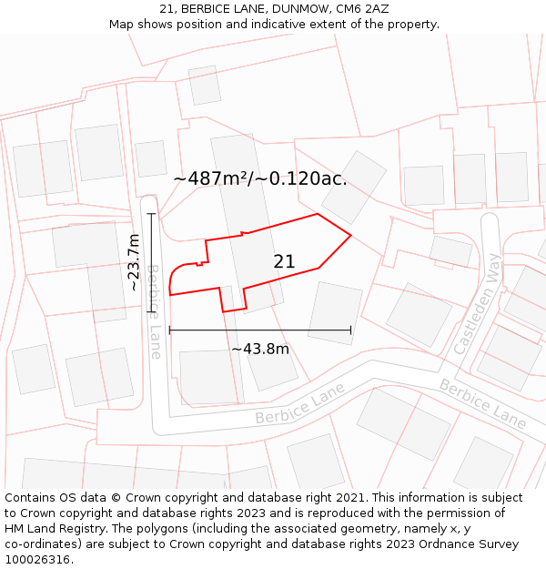 21, BERBICE LANE, DUNMOW, CM6 2AZ: Plot and title map