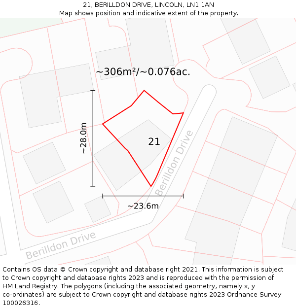 21, BERILLDON DRIVE, LINCOLN, LN1 1AN: Plot and title map