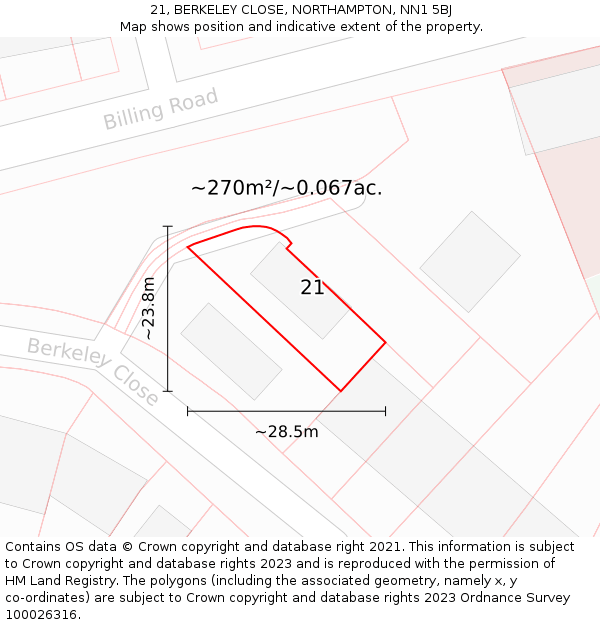 21, BERKELEY CLOSE, NORTHAMPTON, NN1 5BJ: Plot and title map