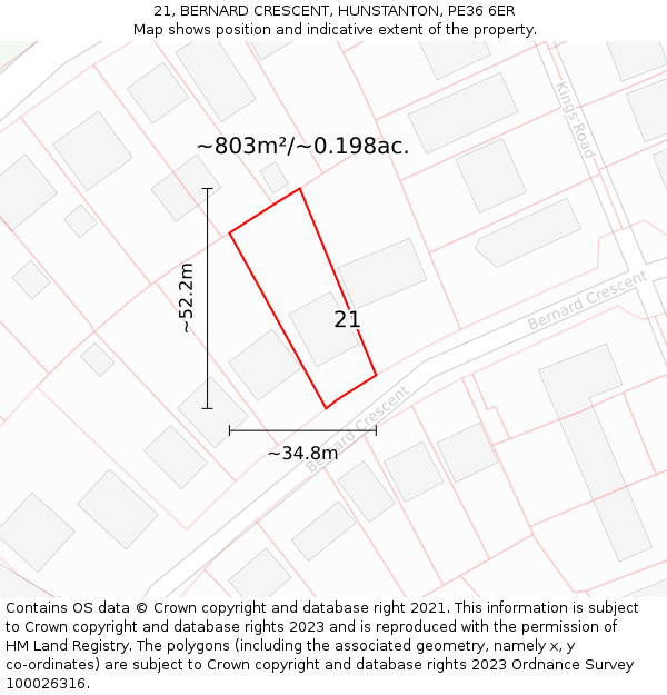 21, BERNARD CRESCENT, HUNSTANTON, PE36 6ER: Plot and title map
