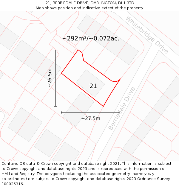 21, BERRIEDALE DRIVE, DARLINGTON, DL1 3TD: Plot and title map