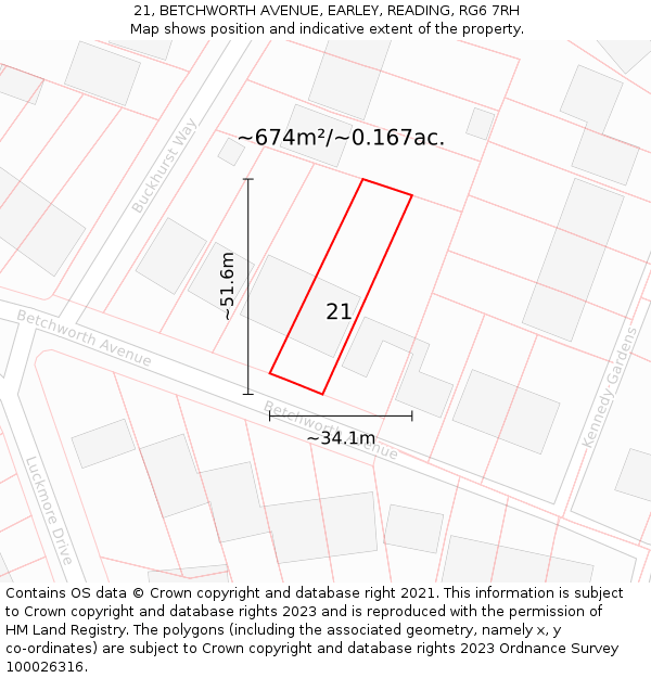 21, BETCHWORTH AVENUE, EARLEY, READING, RG6 7RH: Plot and title map