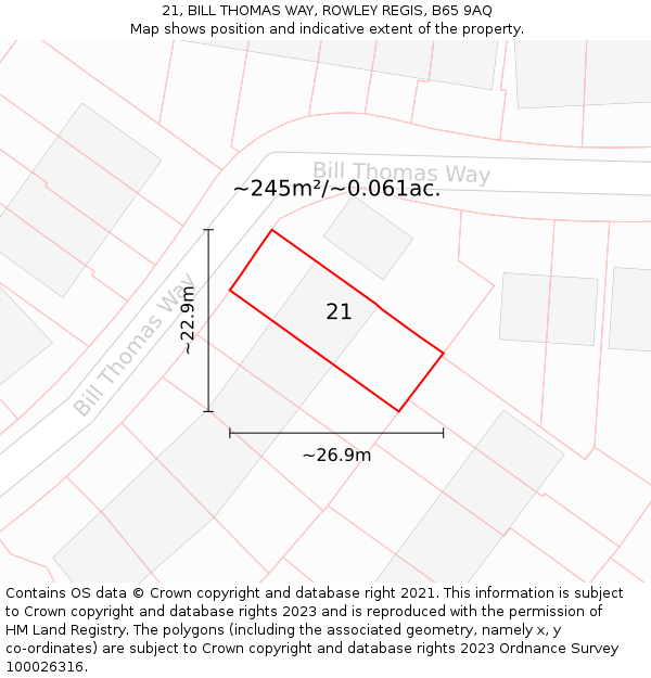 21, BILL THOMAS WAY, ROWLEY REGIS, B65 9AQ: Plot and title map