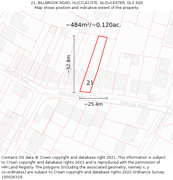 21, BILLBROOK ROAD, HUCCLECOTE, GLOUCESTER, GL3 3QS: Plot and title map
