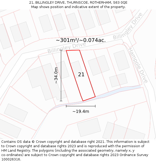 21, BILLINGLEY DRIVE, THURNSCOE, ROTHERHAM, S63 0QE: Plot and title map