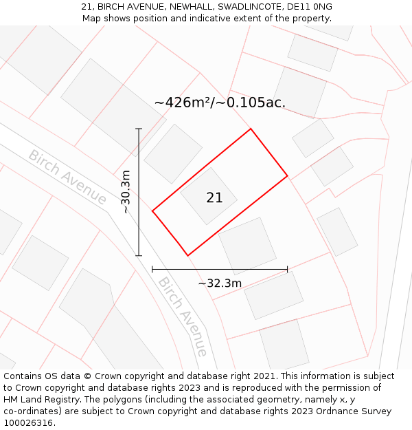 21, BIRCH AVENUE, NEWHALL, SWADLINCOTE, DE11 0NG: Plot and title map