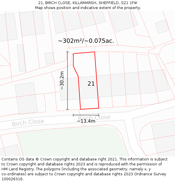 21, BIRCH CLOSE, KILLAMARSH, SHEFFIELD, S21 1FW: Plot and title map
