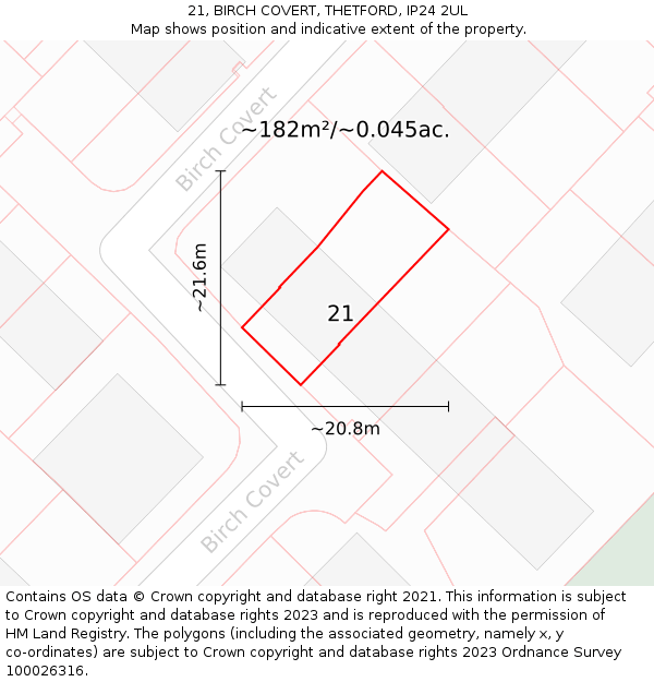 21, BIRCH COVERT, THETFORD, IP24 2UL: Plot and title map