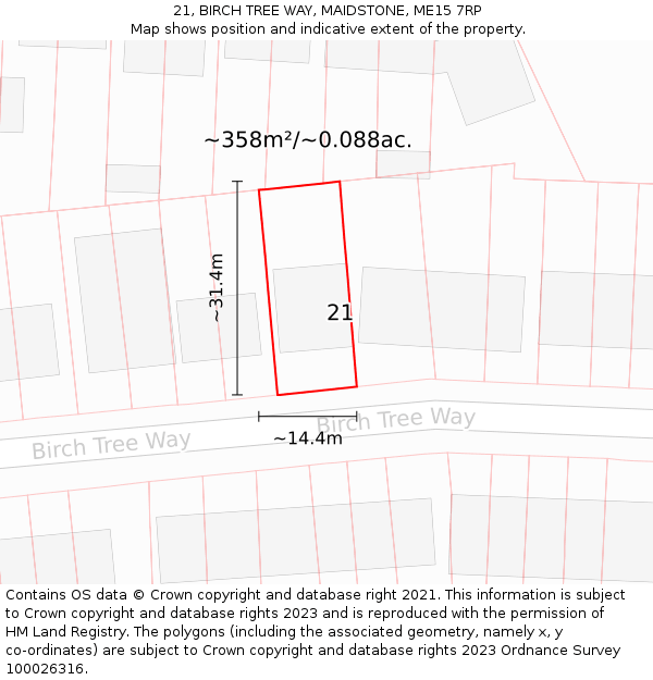21, BIRCH TREE WAY, MAIDSTONE, ME15 7RP: Plot and title map