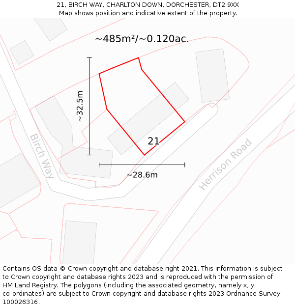 21, BIRCH WAY, CHARLTON DOWN, DORCHESTER, DT2 9XX: Plot and title map
