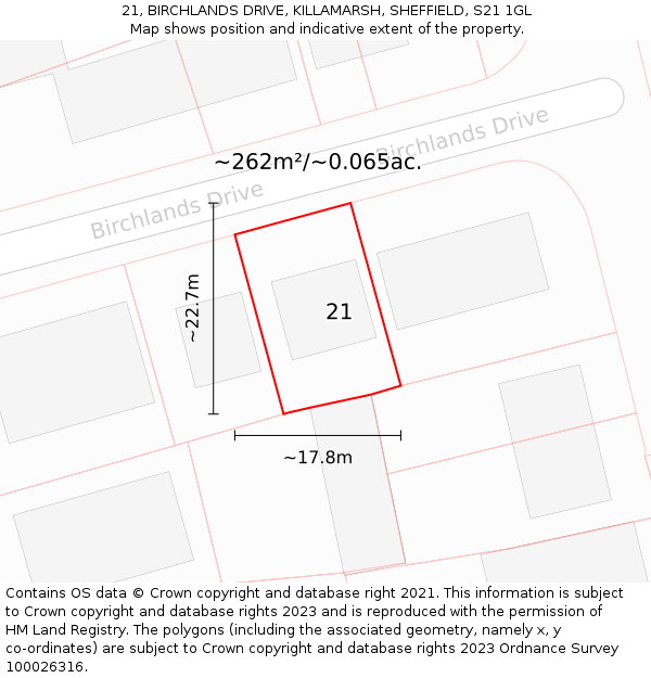21, BIRCHLANDS DRIVE, KILLAMARSH, SHEFFIELD, S21 1GL: Plot and title map