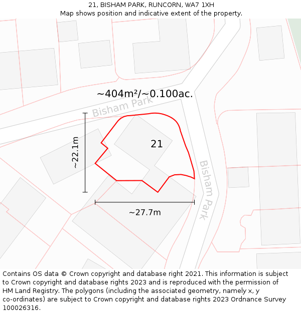 21, BISHAM PARK, RUNCORN, WA7 1XH: Plot and title map