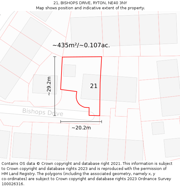 21, BISHOPS DRIVE, RYTON, NE40 3NY: Plot and title map