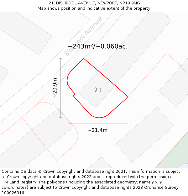 21, BISHPOOL AVENUE, NEWPORT, NP19 9NG: Plot and title map