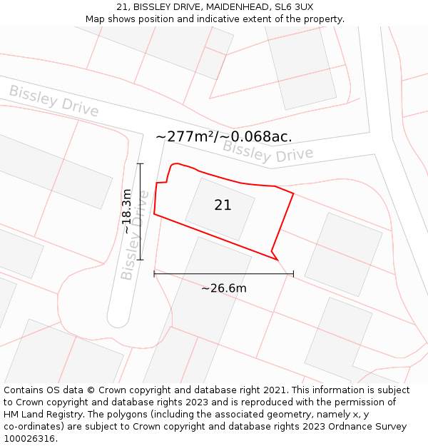 21, BISSLEY DRIVE, MAIDENHEAD, SL6 3UX: Plot and title map