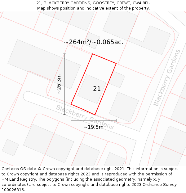 21, BLACKBERRY GARDENS, GOOSTREY, CREWE, CW4 8FU: Plot and title map