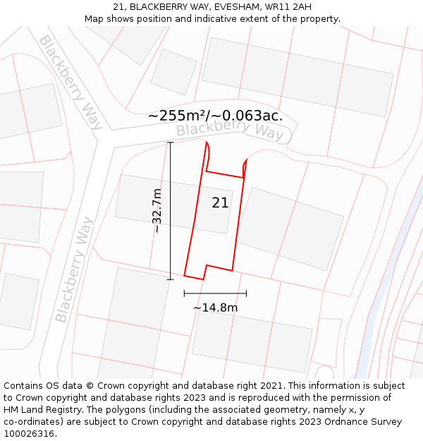 21, BLACKBERRY WAY, EVESHAM, WR11 2AH: Plot and title map