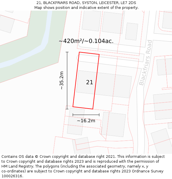 21, BLACKFRIARS ROAD, SYSTON, LEICESTER, LE7 2DS: Plot and title map