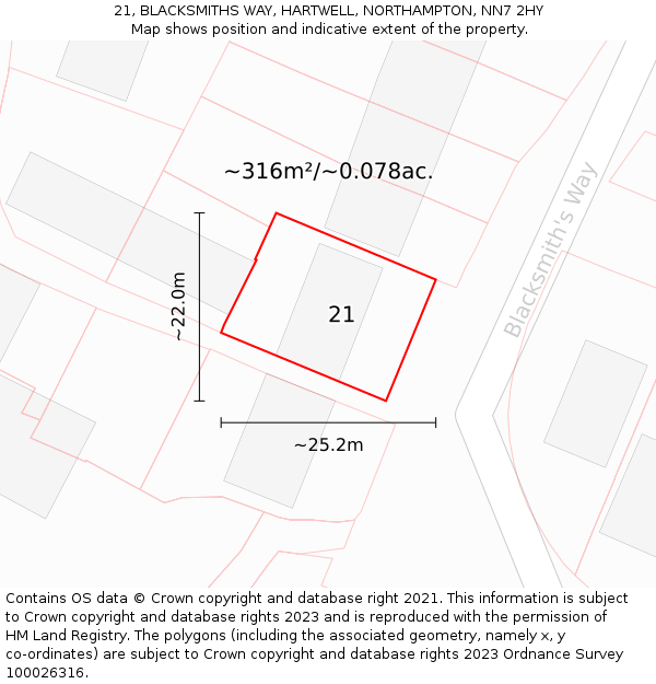 21, BLACKSMITHS WAY, HARTWELL, NORTHAMPTON, NN7 2HY: Plot and title map