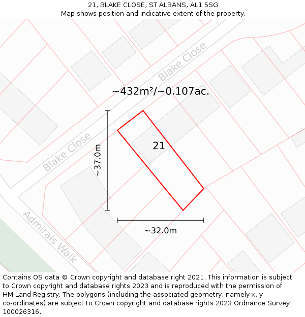 21, BLAKE CLOSE, ST ALBANS, AL1 5SG: Plot and title map