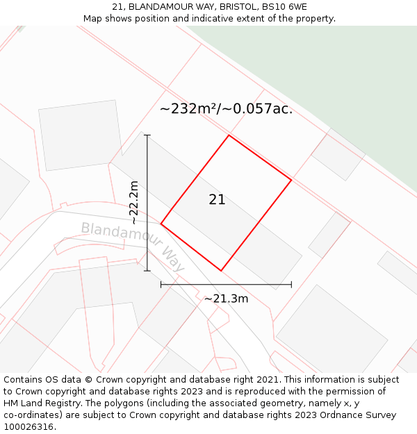 21, BLANDAMOUR WAY, BRISTOL, BS10 6WE: Plot and title map