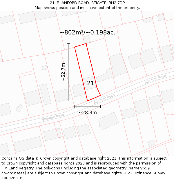 21, BLANFORD ROAD, REIGATE, RH2 7DP: Plot and title map