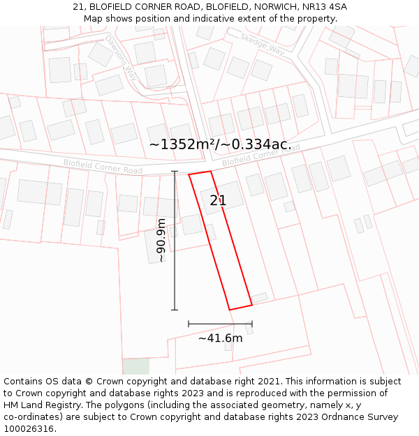 21, BLOFIELD CORNER ROAD, BLOFIELD, NORWICH, NR13 4SA: Plot and title map