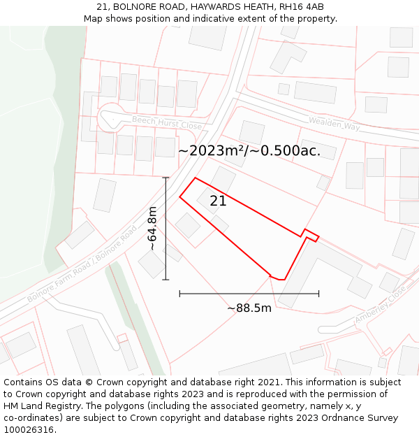 21, BOLNORE ROAD, HAYWARDS HEATH, RH16 4AB: Plot and title map
