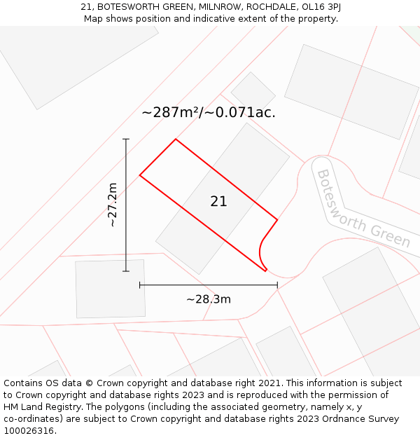 21, BOTESWORTH GREEN, MILNROW, ROCHDALE, OL16 3PJ: Plot and title map