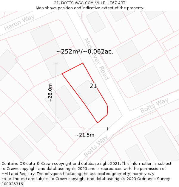 21, BOTTS WAY, COALVILLE, LE67 4BT: Plot and title map