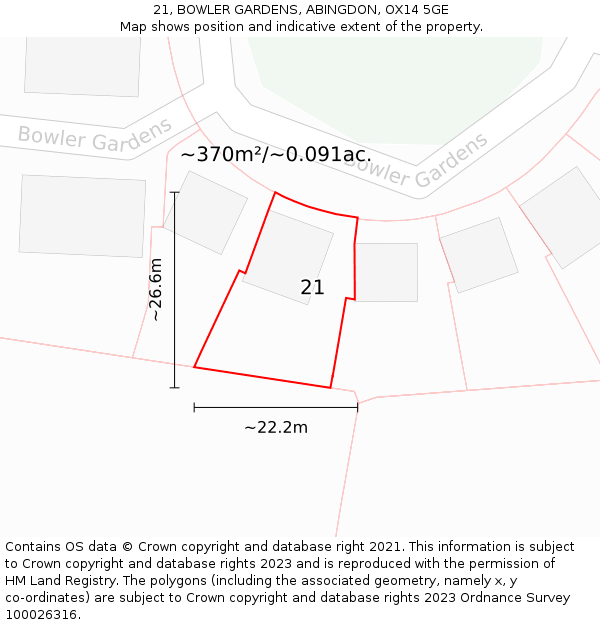 21, BOWLER GARDENS, ABINGDON, OX14 5GE: Plot and title map