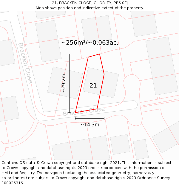 21, BRACKEN CLOSE, CHORLEY, PR6 0EJ: Plot and title map