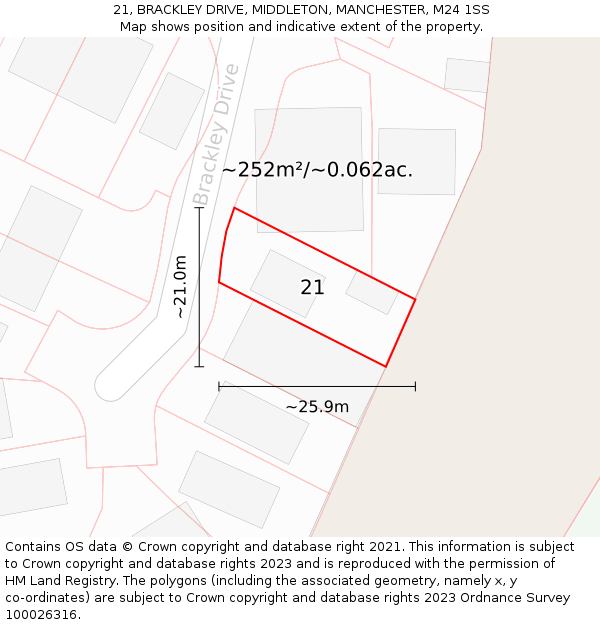 21, BRACKLEY DRIVE, MIDDLETON, MANCHESTER, M24 1SS: Plot and title map