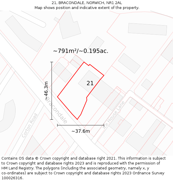21, BRACONDALE, NORWICH, NR1 2AL: Plot and title map