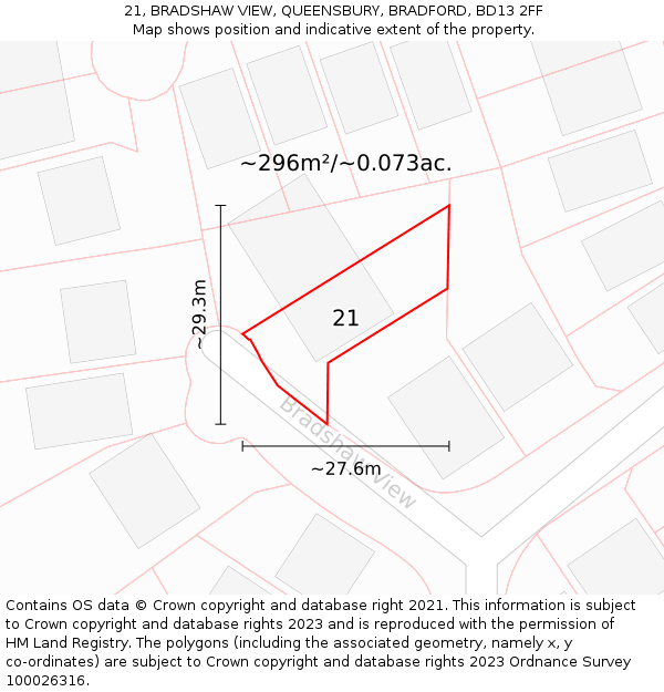 21, BRADSHAW VIEW, QUEENSBURY, BRADFORD, BD13 2FF: Plot and title map