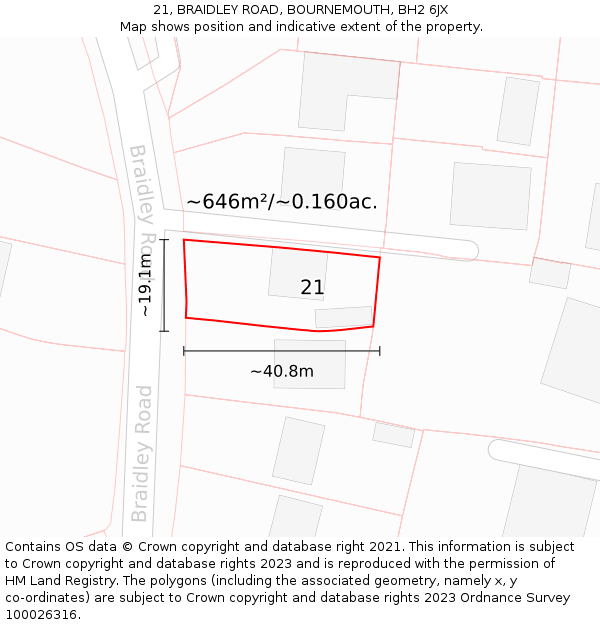 21, BRAIDLEY ROAD, BOURNEMOUTH, BH2 6JX: Plot and title map