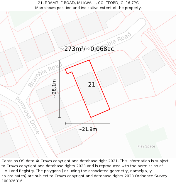 21, BRAMBLE ROAD, MILKWALL, COLEFORD, GL16 7PS: Plot and title map