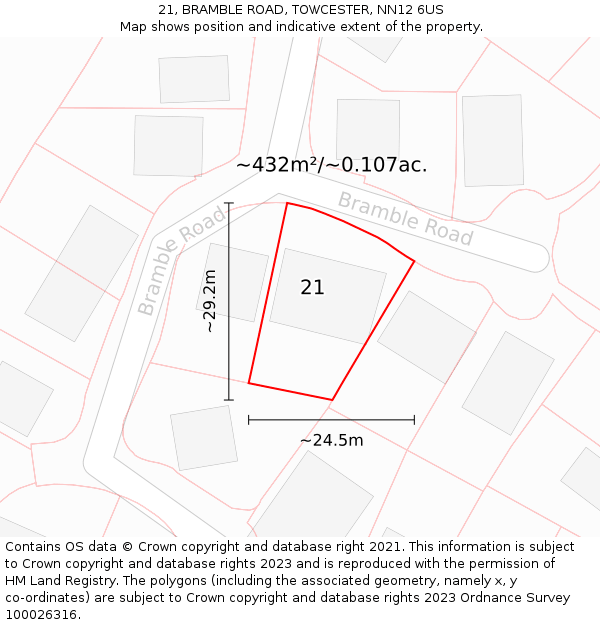 21, BRAMBLE ROAD, TOWCESTER, NN12 6US: Plot and title map