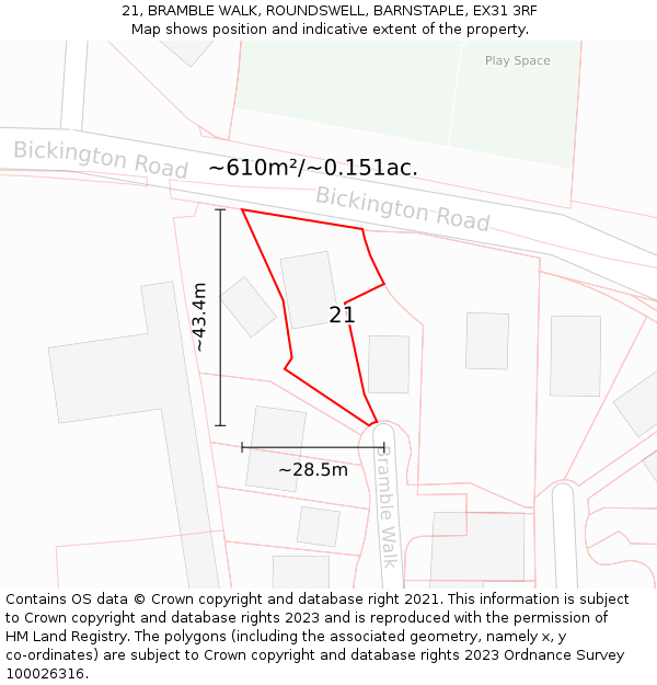 21, BRAMBLE WALK, ROUNDSWELL, BARNSTAPLE, EX31 3RF: Plot and title map
