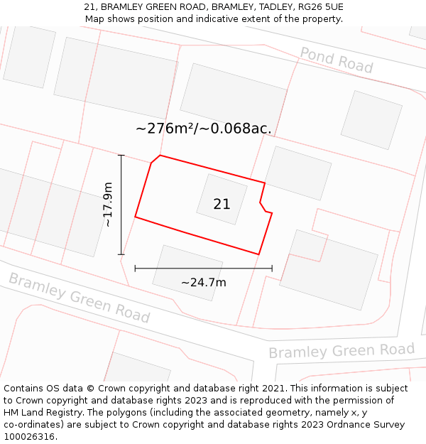 21, BRAMLEY GREEN ROAD, BRAMLEY, TADLEY, RG26 5UE: Plot and title map