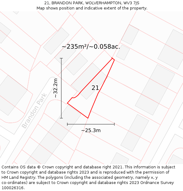 21, BRANDON PARK, WOLVERHAMPTON, WV3 7JS: Plot and title map